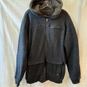 O’Neill Hoodie Sweatshirt Men’s Navy Blue Sherpa Linen Full Zip Size Large XL